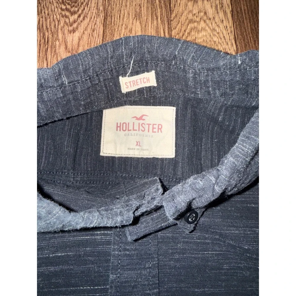 Hollister Mens XL Epic‎ Flex Stretch Button Down Shirt Charcoal Grey Space Dye